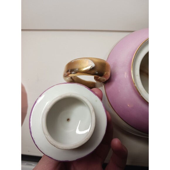 Antique G.H.O. Greiner & Herda Bavaria Lusterware Teapot Blue Pink Germany - Picture 4 of 13